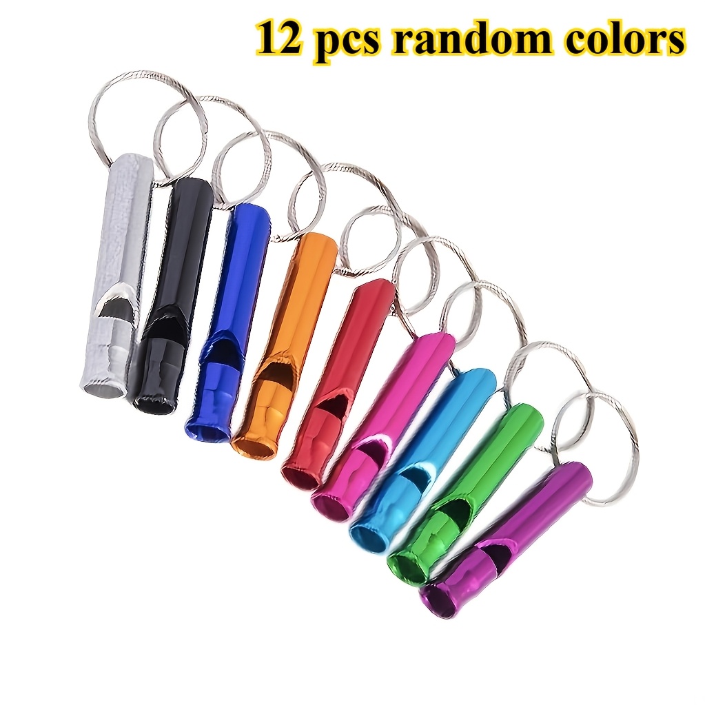 TEMU 12pcs Random Decompression Whistle Keychain, Optional, Light And Durable, Outdoor/daily Carrying Additions, Aluminum Alloy Whistle Keychain,