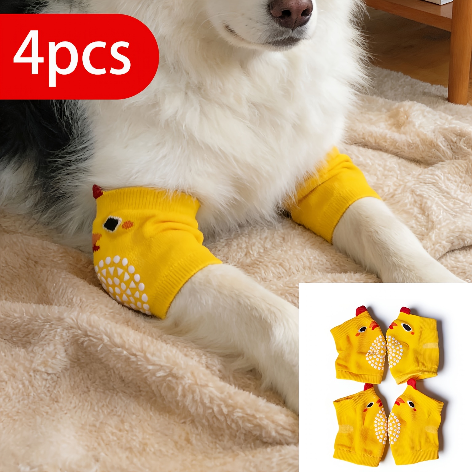 TEMU 2/4 pièces Genouillères élégantes pour animaux de compagnie sur le thème du dessin animé, adaptées aux pattes et arrière des Golden Retrievers,