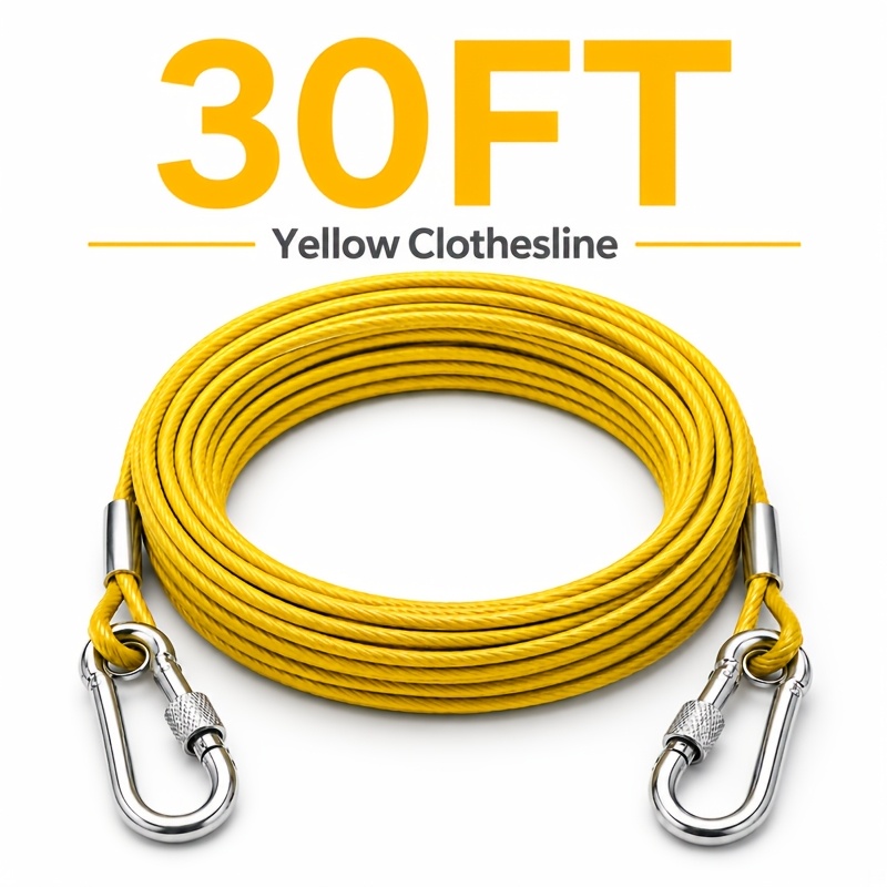 TEMU Yellow-coated Cable With Double Swivel Carabiners, In 10ft/20ft/30ft Lengths, Includes 1 Cable + 2 Carabiners. Suitable For Camping, Travel,