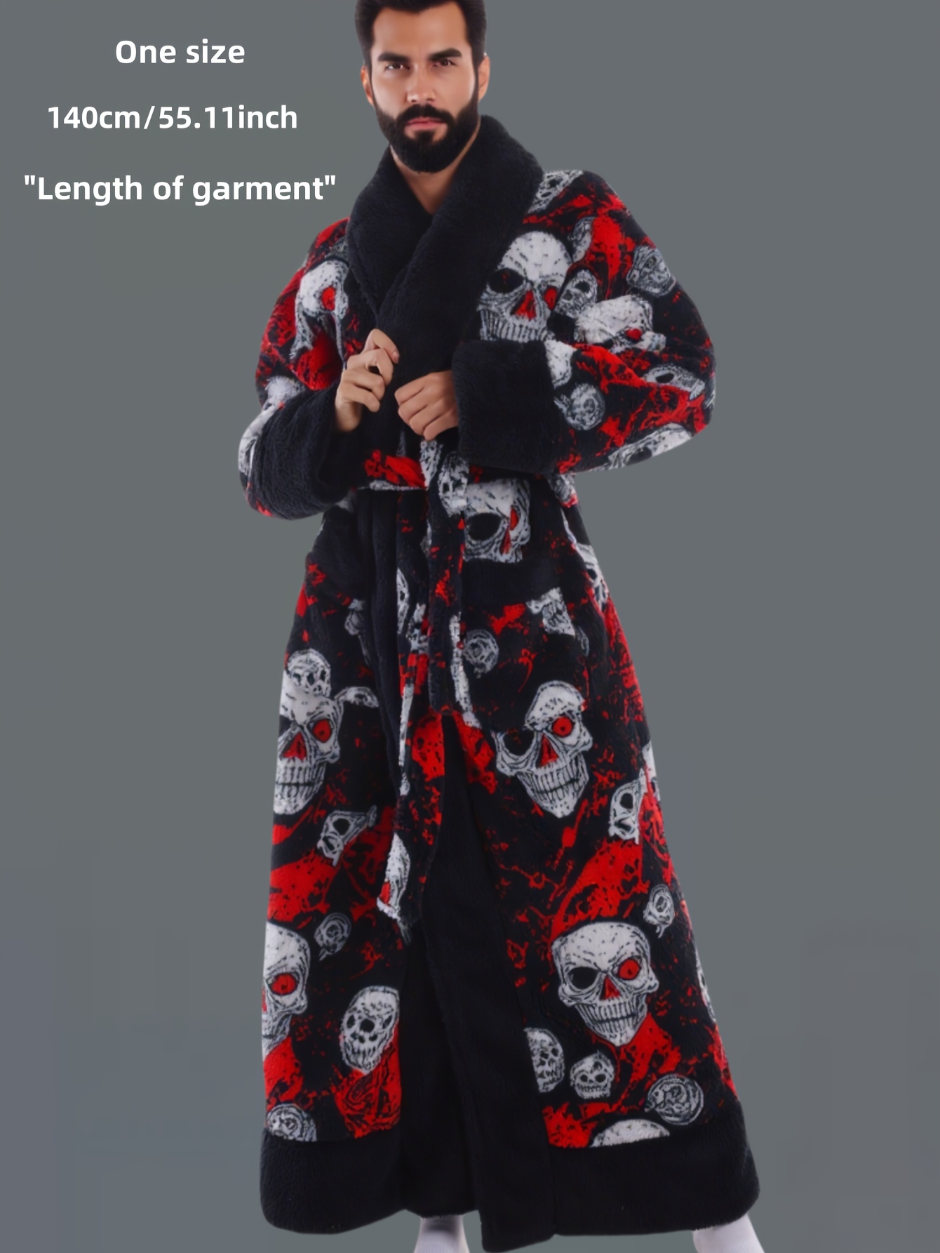 2025 * - Fleece Style - * - Halloween - Skull Print - *'S Robe - Bathrobe -  Autumn And * - Extra Long And Thick Warm Gift Set - Long Sleeve for Autumn  And Winter - Adjustable Waist Belt - Large ...
