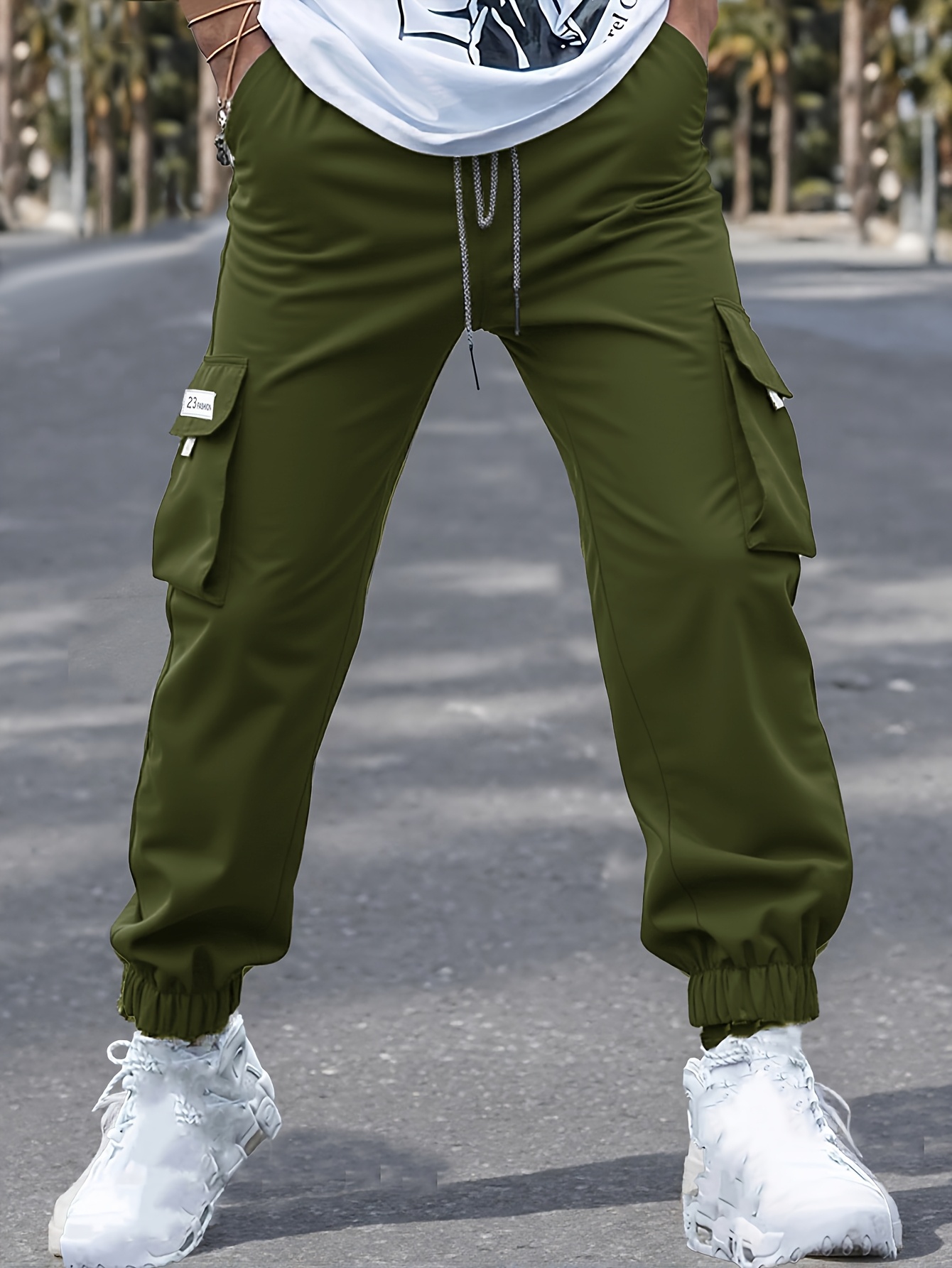 men's plus size gray cargo pants streetwear style non - Temu