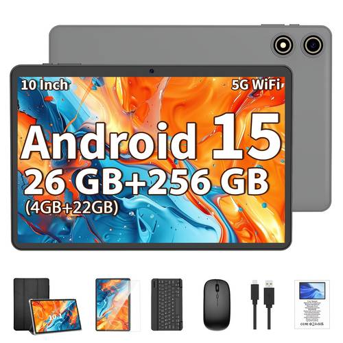 2026 15 tablet with keyboard case wireless mouse stylus non electronic 26gb 4 22 and 256gb rom 5mp front and 8mp rear camera usb c without adapter wifi l1 ideal for work entertainment and study tablet