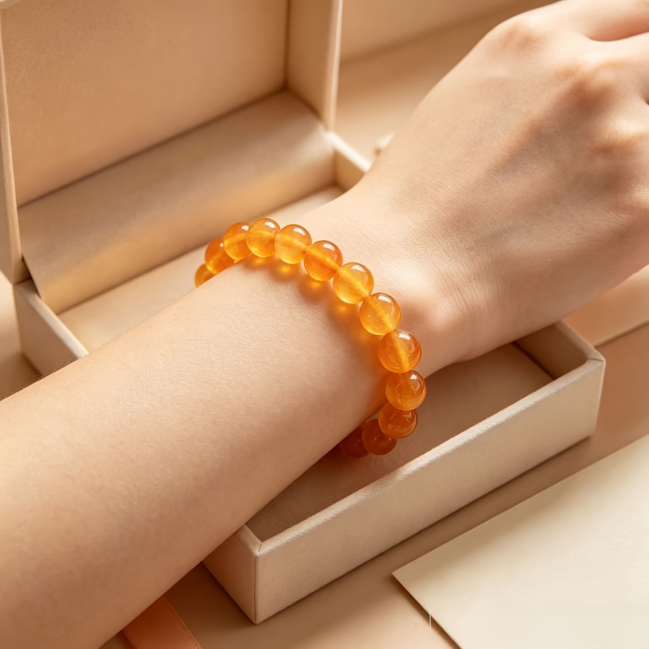 Unisex 10mm Yellow Crystal Stretch Beaded Bracelet