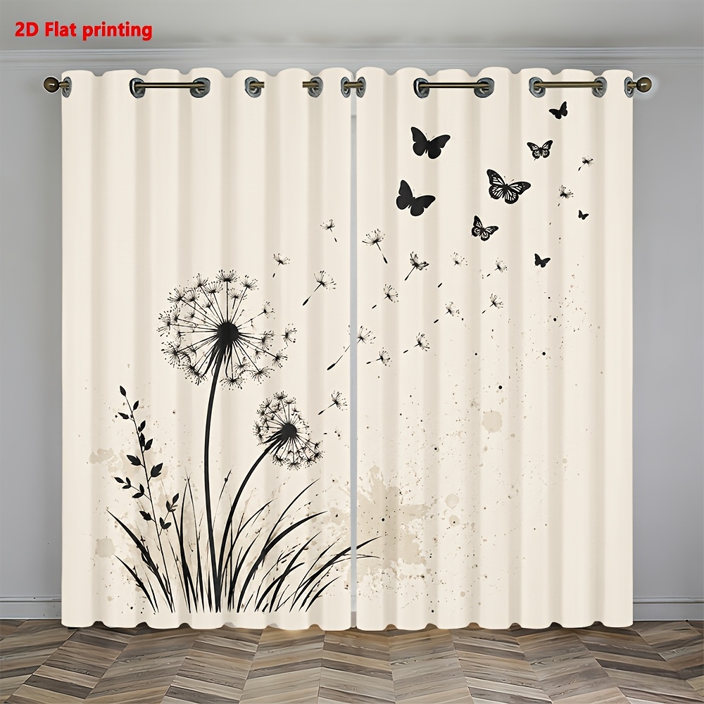 Image of 2d Flat - 2d Flat 2pcs Curtains Dandelion And Room With Light Luxury Minimalist European Style, Suitable For Living Rooms, Bedrooms, Study Rooms, And Home Decoration