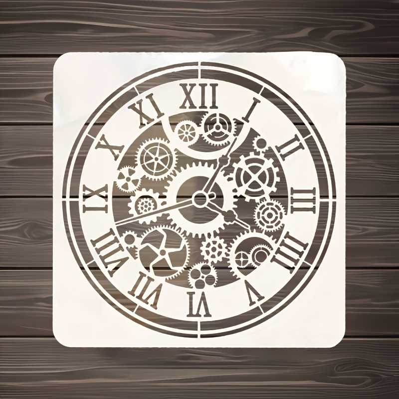 

Pochoir de Design Horloge Engrenages Vintage 11.8" x 11.8" - Réutilisable pour de Peinture DIY sur Bois, Mur, Tissu & Meubles