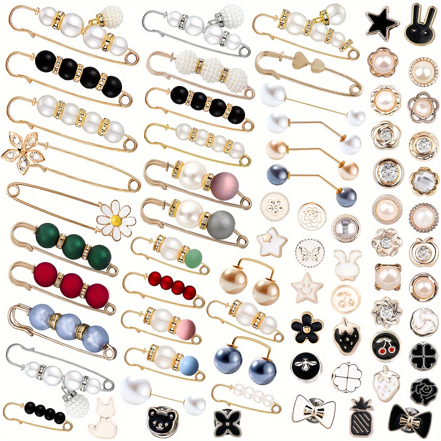 

70-piece Women' Safety Pin And Brooch Set – Multipurpose Dress Tighteners, Garment And Scarf Pins, Girls' Stylish Cover Buttons, Decorative Accessories For Clothing, Hats, Trousers, Socks