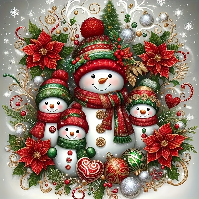 

5d Diy Diamond Painting Kit - Christmas Snowman Design, Round Diamonds, Acrylic Craft Set For Beginners, Home Wall Decor Gift