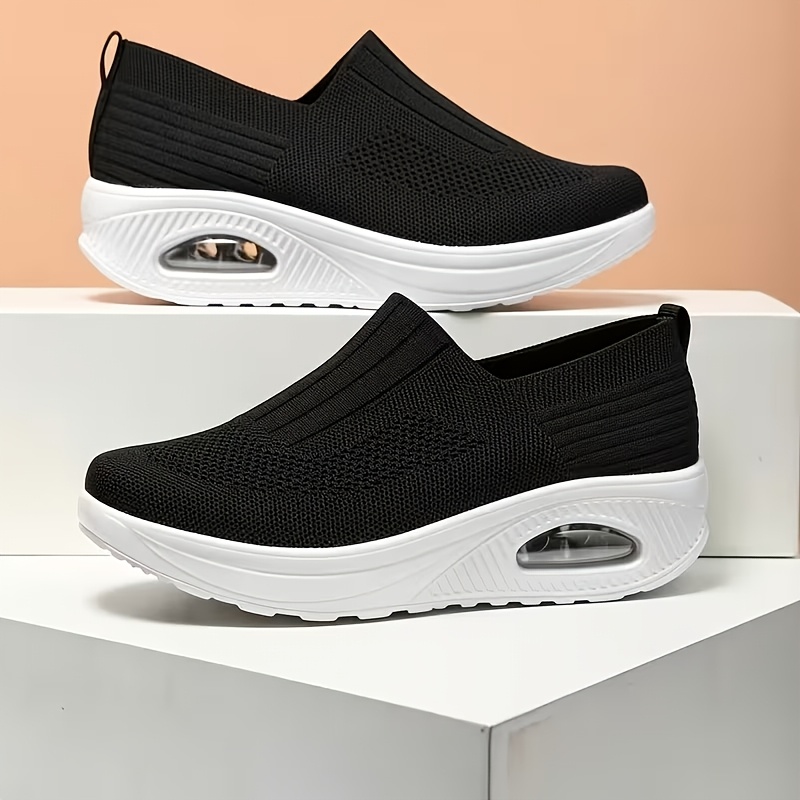 TEMU Women's High-top Breathable Knit Sneakers With Air Technology & Lace-up Closure - Wide Width Suitable For Outdoor Running, Gym, Casual Sports