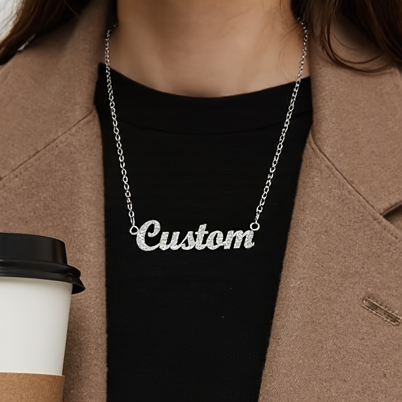 TEMU Personalized Frosted Name Necklace - Custom Stainless Pendant, Elegant Minimalist Jewelry Gift For Women, Valentine's Day Or Everyday Wear,