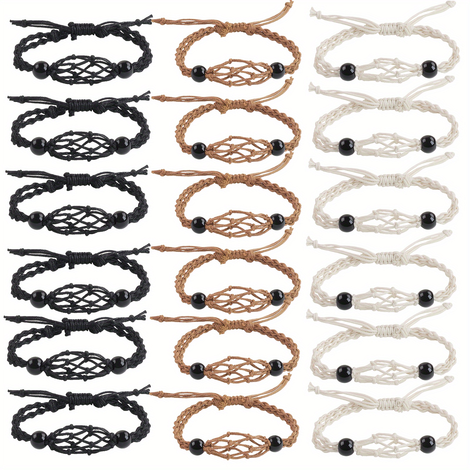 TEMU A Set Of 18 Adjustable Rope Bracelets With Crystal Cage Pendant. Natural Stone Pendant Mesh Pocket Necklace, Handmade Adjustable Bracelet Rope,