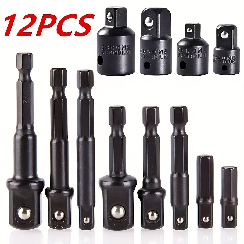 TEMU 12pcs Impact Socket Adapter And Reducer Set Extension Set Socket Drill Adapter Turns Power Drill Into High Driver