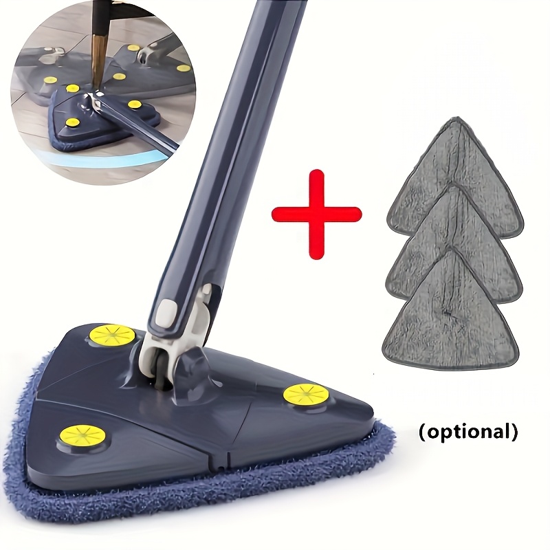 TEMU Rotating Triangle Mop With Telescopic Handle â Multipurpose Cleaning Tool For Bathroom, Kitchen, Bedroom, And Living Room Floors; Includes