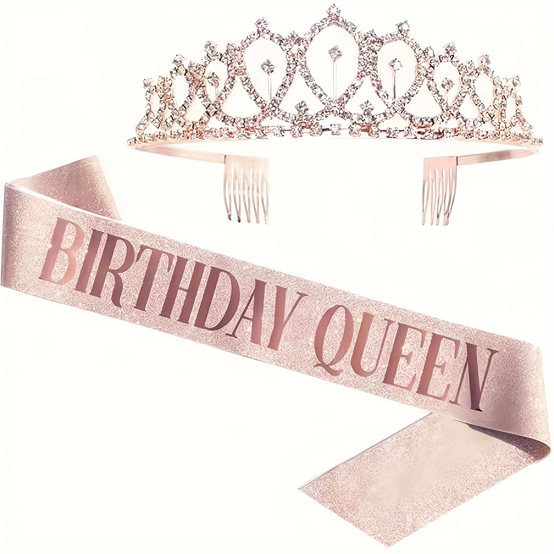 

Birthday Queen Crown & Sash Set - Alloy, Perfect For Parties & Celebrations, Ages 14+ Birthday Crown For Women Birthday Sash For Women