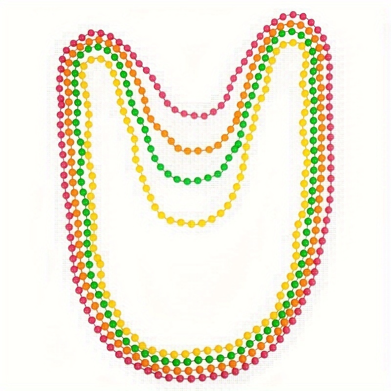 

Retro 70s & 80s Neon Beaded Necklaces - 4-pack, Colorful Plastic Party Accessories For Teens & Adults