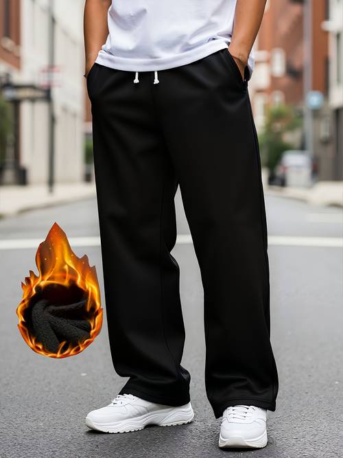 mens thickened winter jogger pants with elastic waist drawstring warm training track pants suitable for gym outdoor activities casual wear straight look stretchable loose fit machine washable