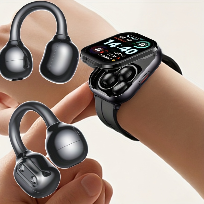 AI Voice Assistant High-Definition Touch Screen - Clip-On 2-in-1 Wireless Earphones Smartwatch, Multifunctional Smart Watch, Sedentary Reminder/Music Control