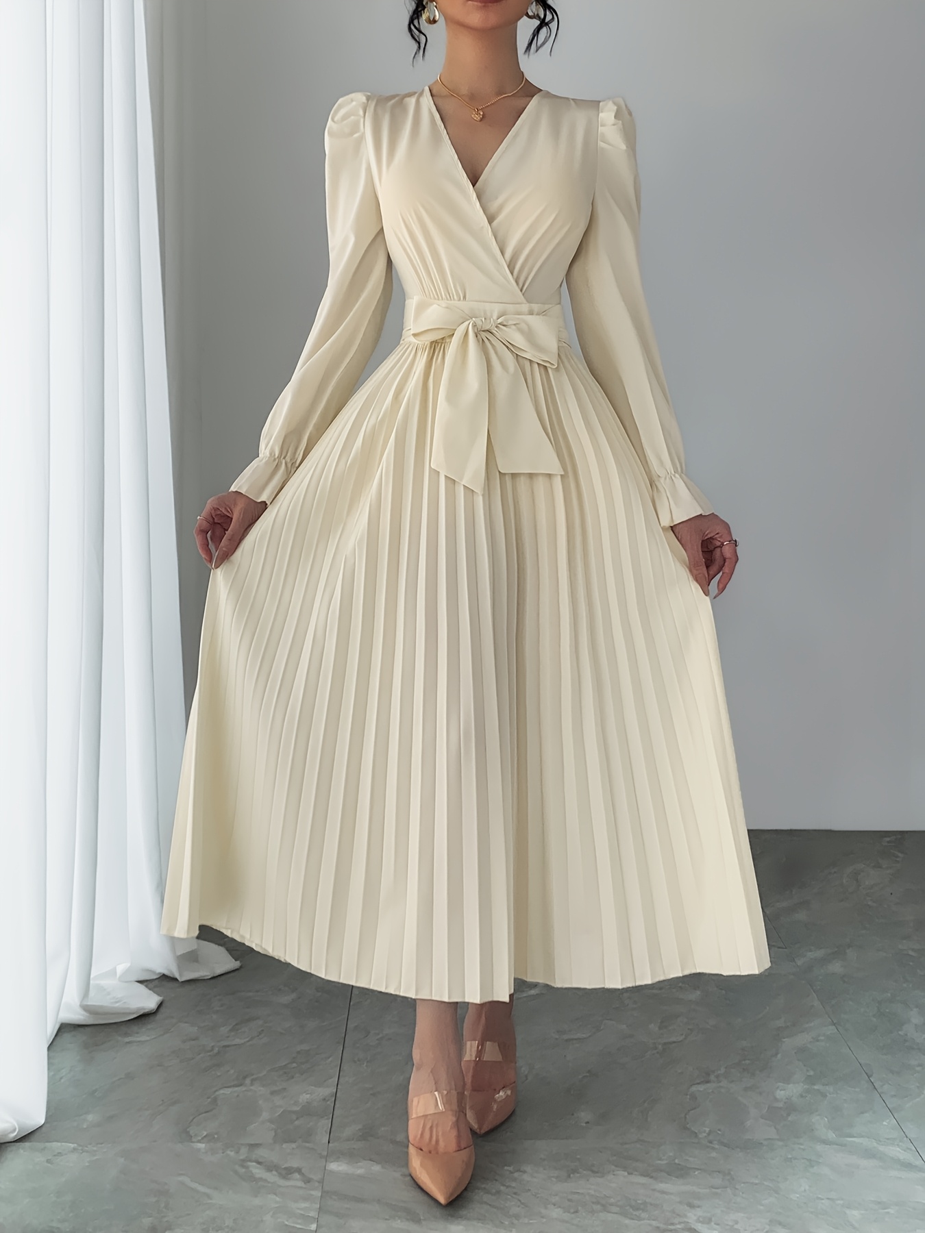 Formal Cream Color Dress Beige Dress For Graduation/Church/Formal Events, Women's Fashion, Dresses Sets, Dresses
