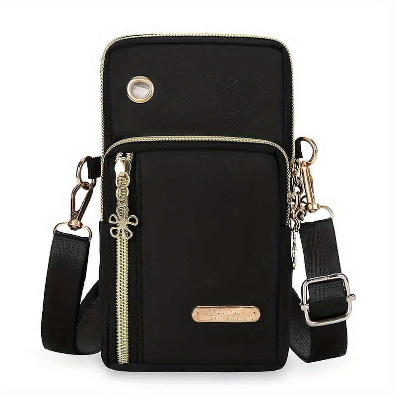 TEMU Fashion Black Mini Shoulder Bag With Zipper For Women, Perfect For Holding Your Phone And Wallet
