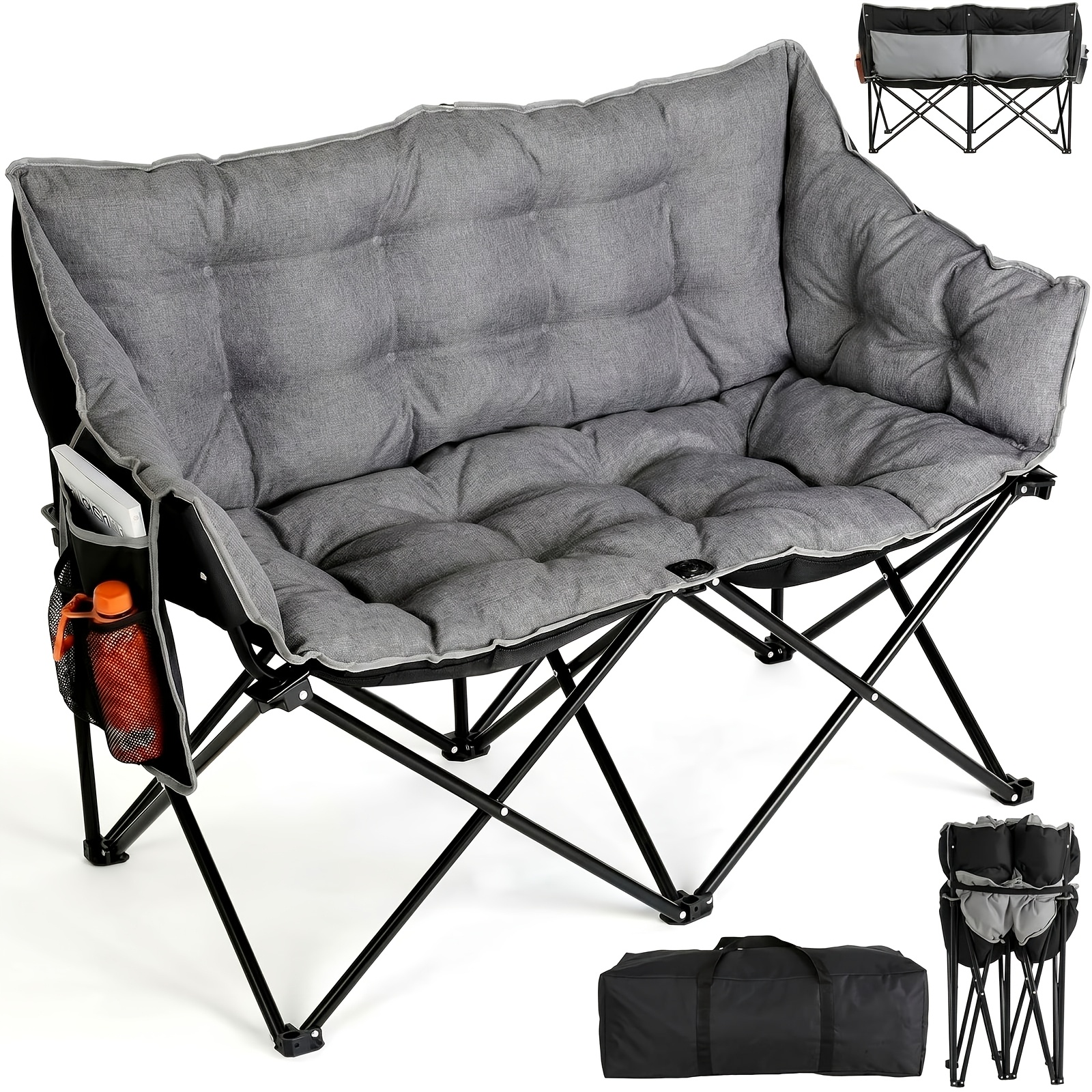 Courtyard Chair, Foldable, Double Camping Chair, Load-bearing 150 Kg, Breathable Mesh, Equipped With Storage Bag, Non-slip Foot Pads And Side Pockets, Suitable For Gardens, , Fishing, And