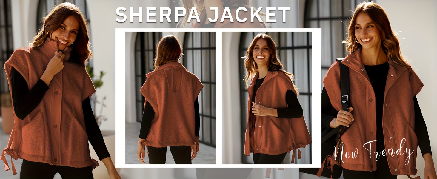 womens cozy fleece vest elegant sleeveless sherpa jacket button warm winter wear with pockets Product details 1