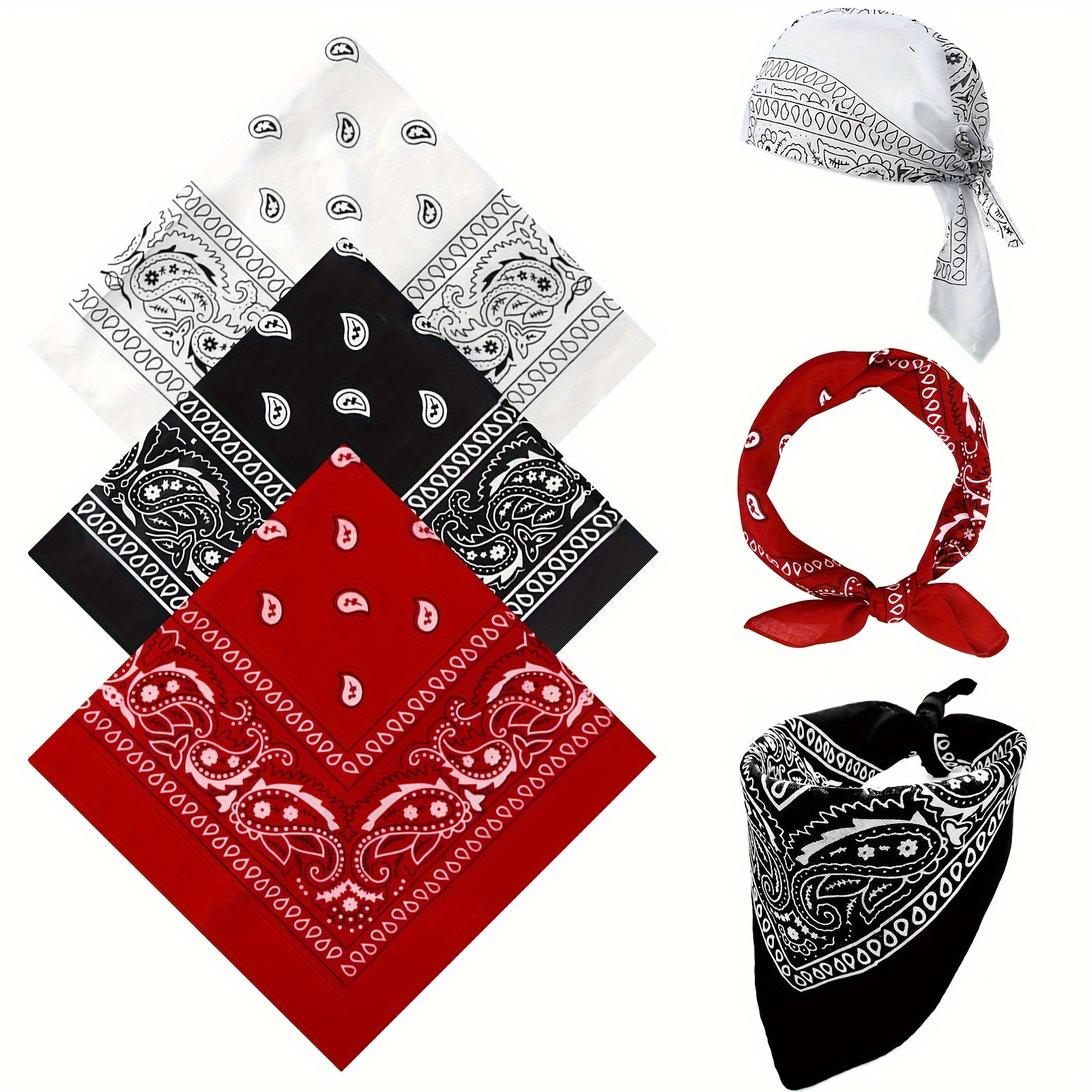 

3pcs Cotton Stylish Versatile Bandanas For Men & Women Paisley Cowboy Bandana Handkerchiefs For Hair