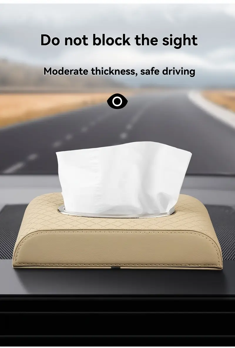 heavy duty pu leather car tissue box organizer beige mounted tissue dispenser with for front rear seats compatible with most vehicles luxury interior accessory Product details 2
