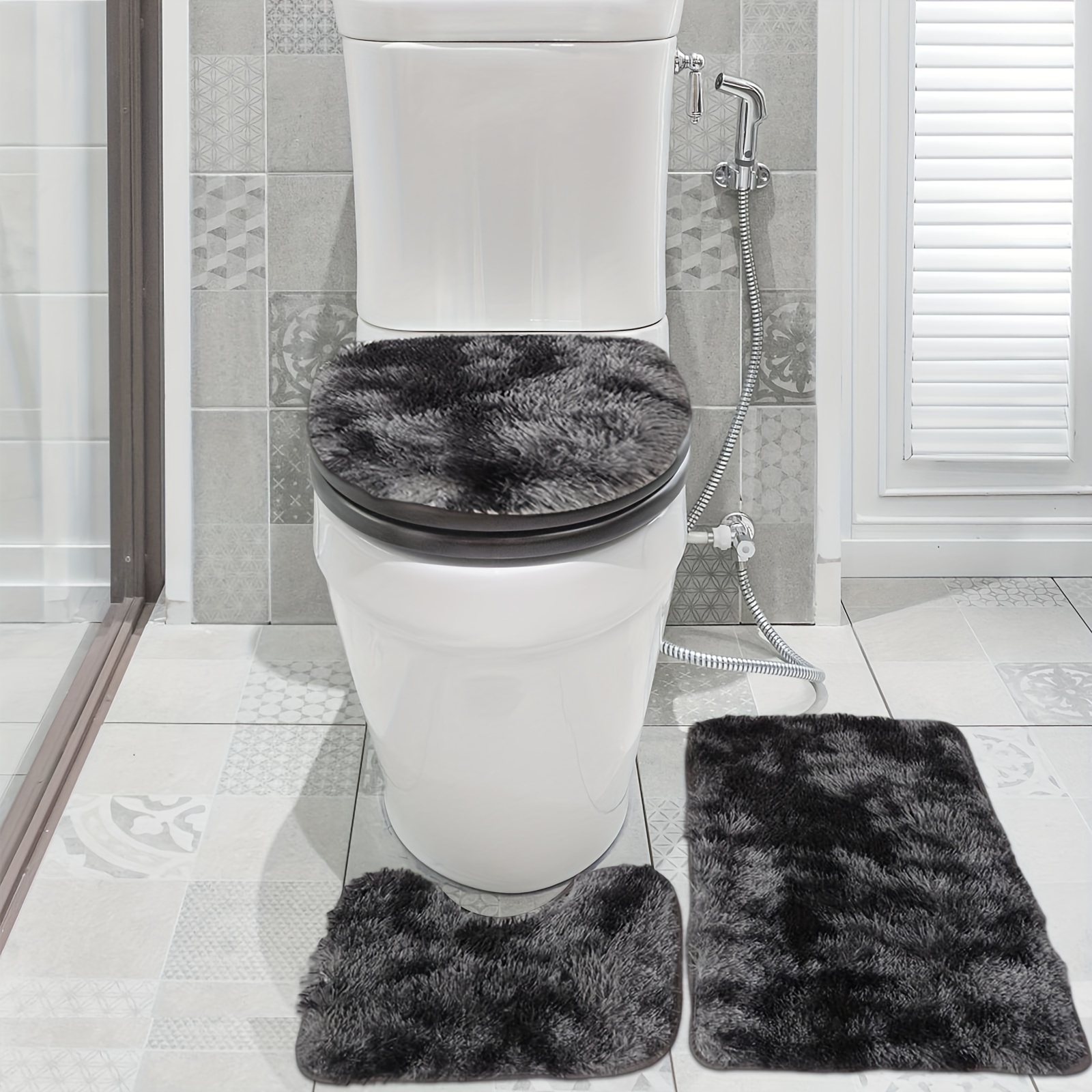 

3pc Luxurious Bathroom Rug Set - Non-slip, Water-repellent, Super Soft, And Absorbent Mats With Toilet Mat, Lid Cover Pad, And Shower Sets For Bathroom Decor