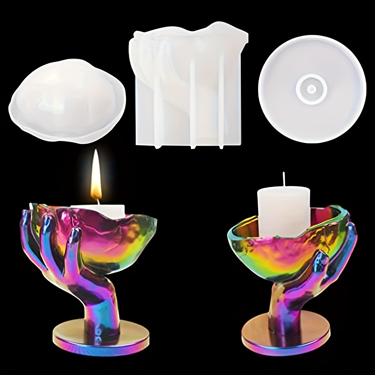 

Resin Casting Molds 3pcs Set, Hand And Shaped Silicone Molds For Epoxy Resin, Irregular Storage Box And Candle Holder Mold For Desktop Organization And Decor