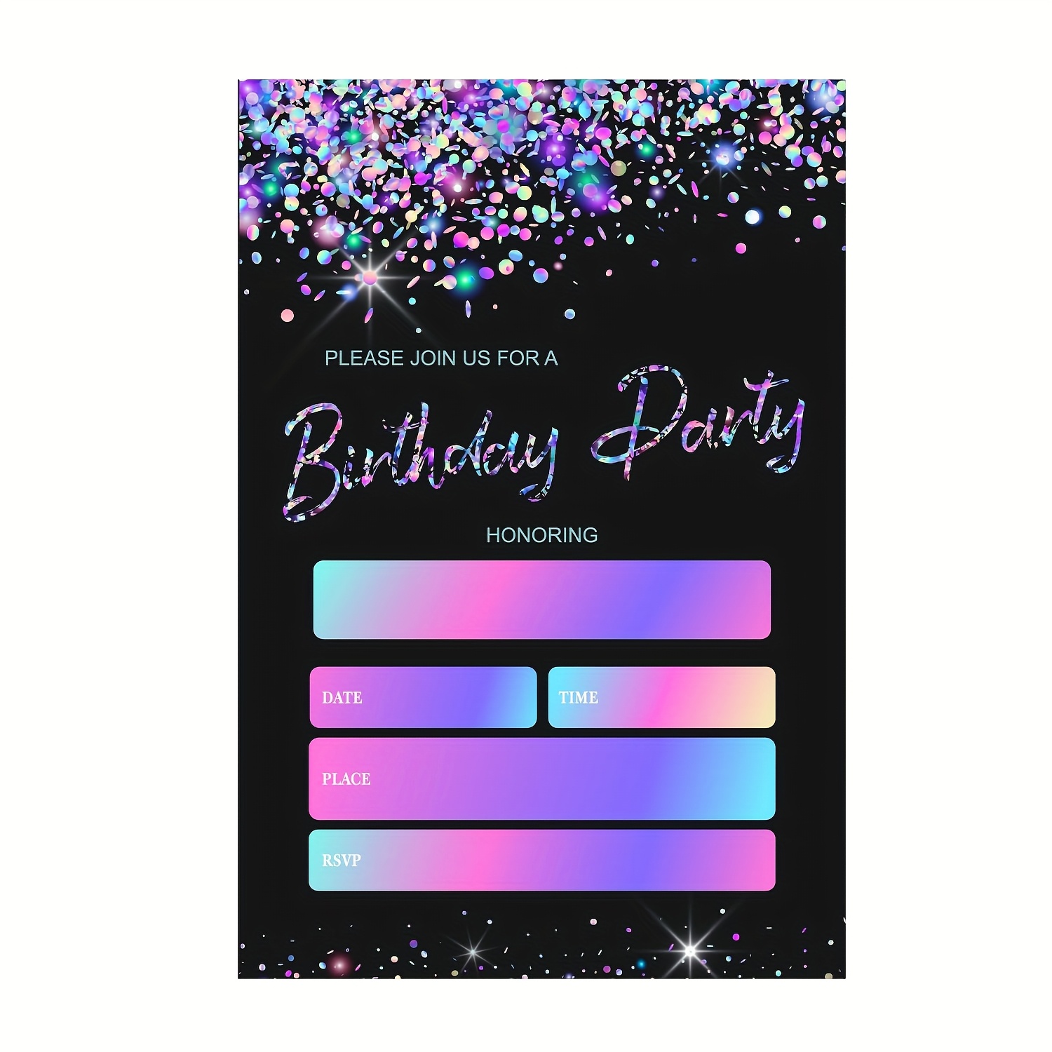 

Sparkling Black Birthday Party Invitation Cards, Modern Double-sided Fillers For Boys And Girls, Celebration Supplies, Party Invitations