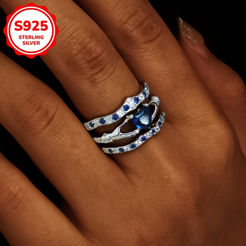 Elegant 925 Silver Heart Stacking Ring with Zirconia, 5.2G