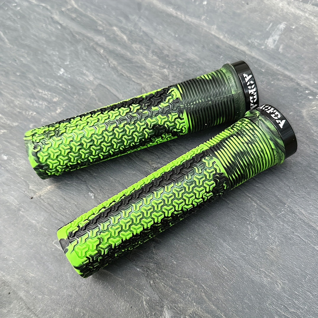 TEMU 1 Pair 22.2mm Single-sided Mountain Bike Rubber Handlebar Grips With Aluminum Alloy Lock Rings, Color Mixing Process,