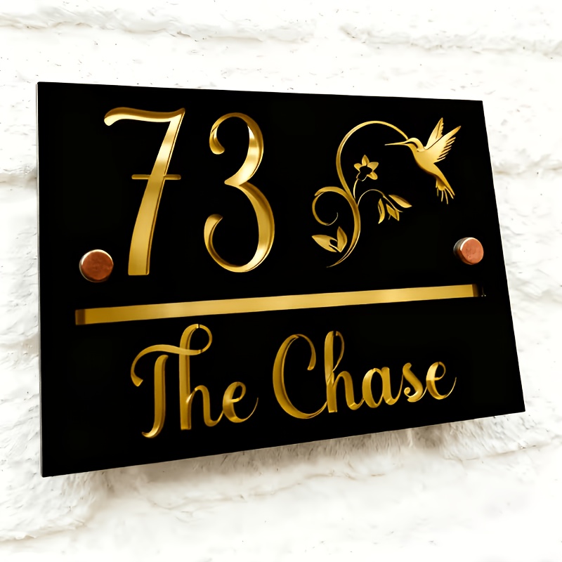 TEMU Custom Engraved Bird Address Plaque - Personalized Double-layer Number Plate With Bird Patterns, Plastic Suitable For Outdoor/ Use, Wall-mounted