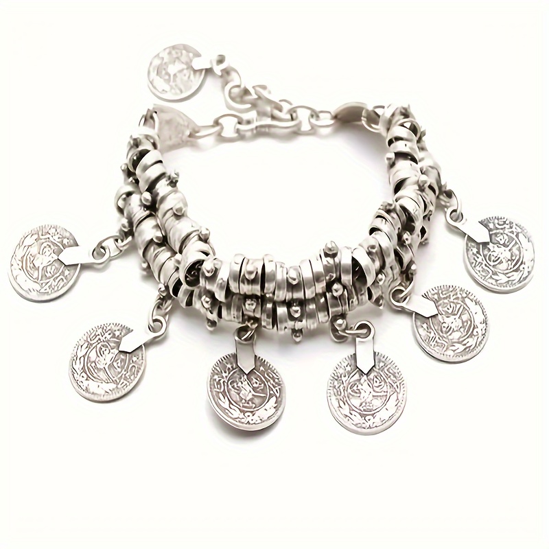 

Vintage Boho Style Coin Tassel Pendant Chain Bracelet Minimalist Hand Chain Jewelry With Lobster Buckle