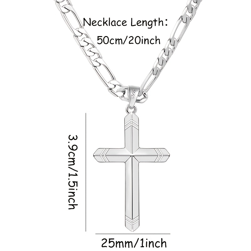 Image of 925 Silver Men's Pendant Necklace Chain Engraved Pointer Cross Necklace Fashion Casual Hip-hop Merchandise Hypoallergenic Best Gift For Easter Christmas Valentine's Day Exquisite Gift Box Packaging