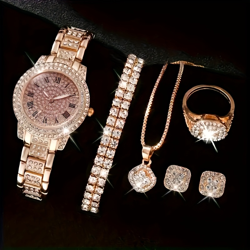 Unisex Watch Five-Piece Fashion Elegant Atmosphere Roman Quartz Watch Simple Atmosphere Jewelry Set