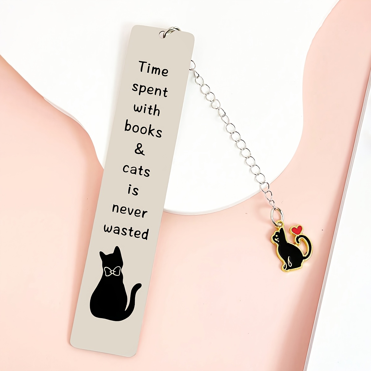 TEMU 1pc Stainless Steel Bookmark " With Books And Cats Is " Creative Stainless Steel Bookmark | Cat Pattern Personalized Pendant | Student Reading
