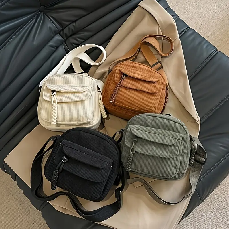 a42 an elegant womens versatile small square bag corduroy material in four colors versatile bag shoulder bag adjustable strap zipper closure suitable for school and work Product details 8