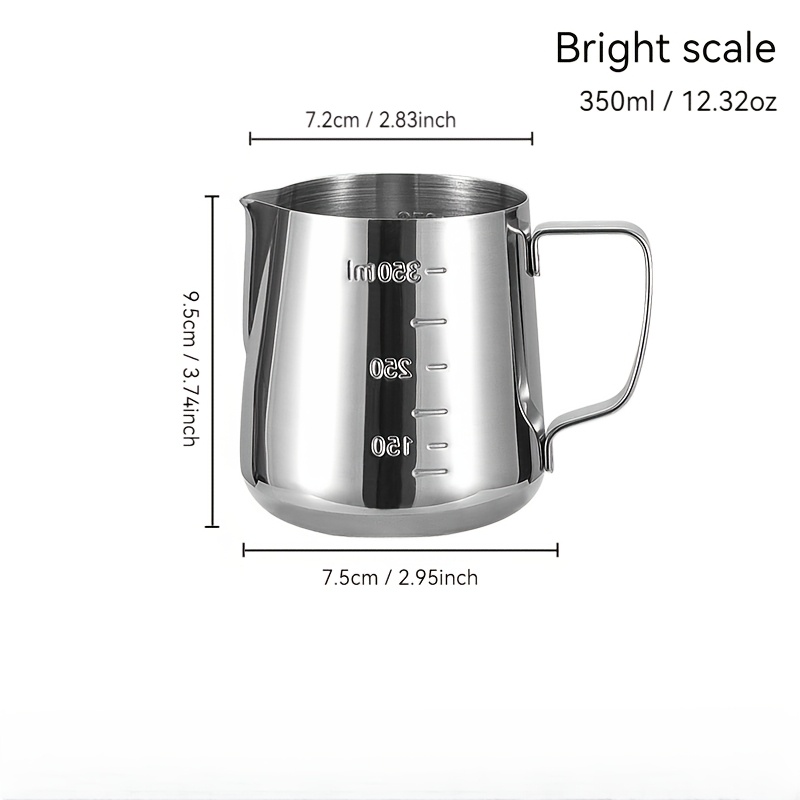 TEMU 1pc Stainless Steel Espresso Pitcher With Measurement - Barista-grade Milk Frothing Pitcher For Latte Art, Cappuccinos & Flat , Durable