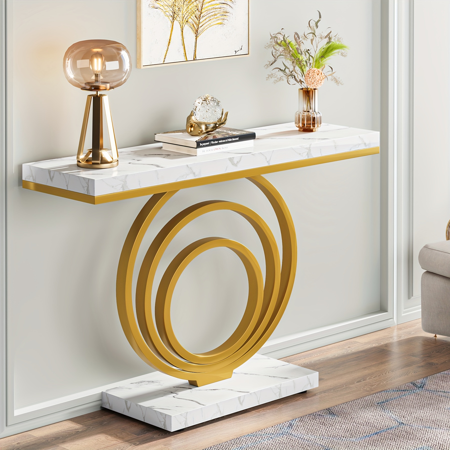 

Little Tree 41-inch Golden Entryway Table, Modern Console Table Narrow Long, Contemporary Accent Table For Living Room, Hallway, Entrance