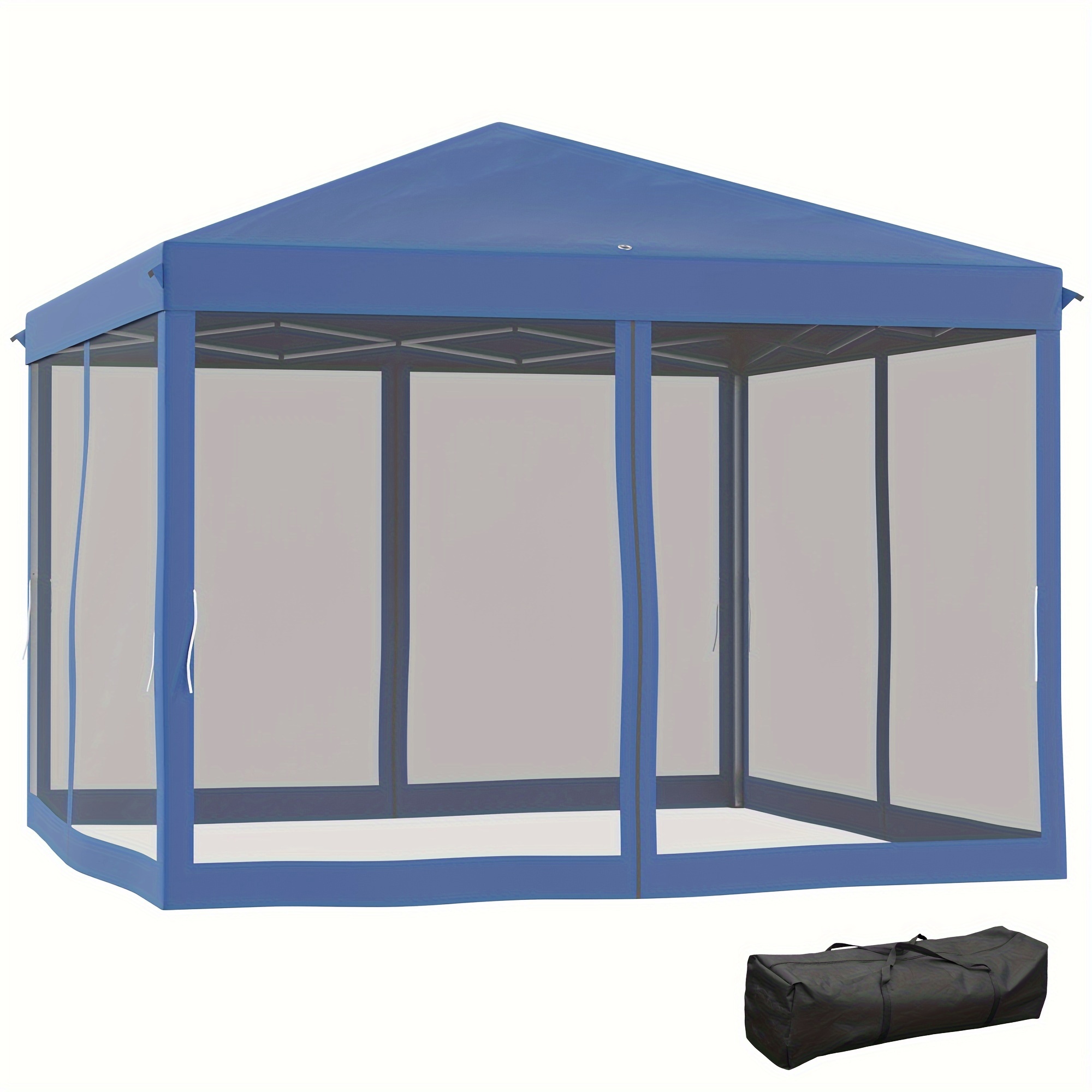 

10' X 10' Pop Up Canopy Tent With Netting, Instant Gazebo, Screen House Room With Carry Bag, Height Adjustable, For Outdoor, Garden, Patio, Camping, Blue