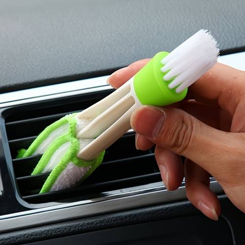 1 brosse de nettoyage multifonctionnelle pour grille daération de voiture - détachable et lavable, poils verts et , pour le detailing intérieur, le dépoussiérage et le nettoyage des