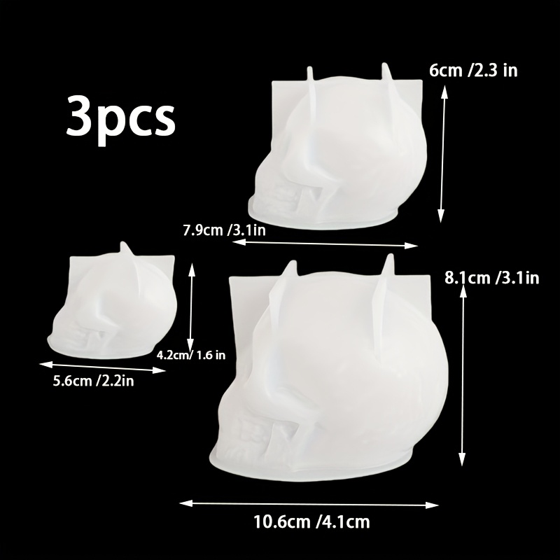 E-shop 3er-Set Harz Silikonform Drei Größen Flammen Schädel Kerze Silikonform Halloween Ornamente Silikonform Epoxid Seife Gipsform 3D Bastel Gießform