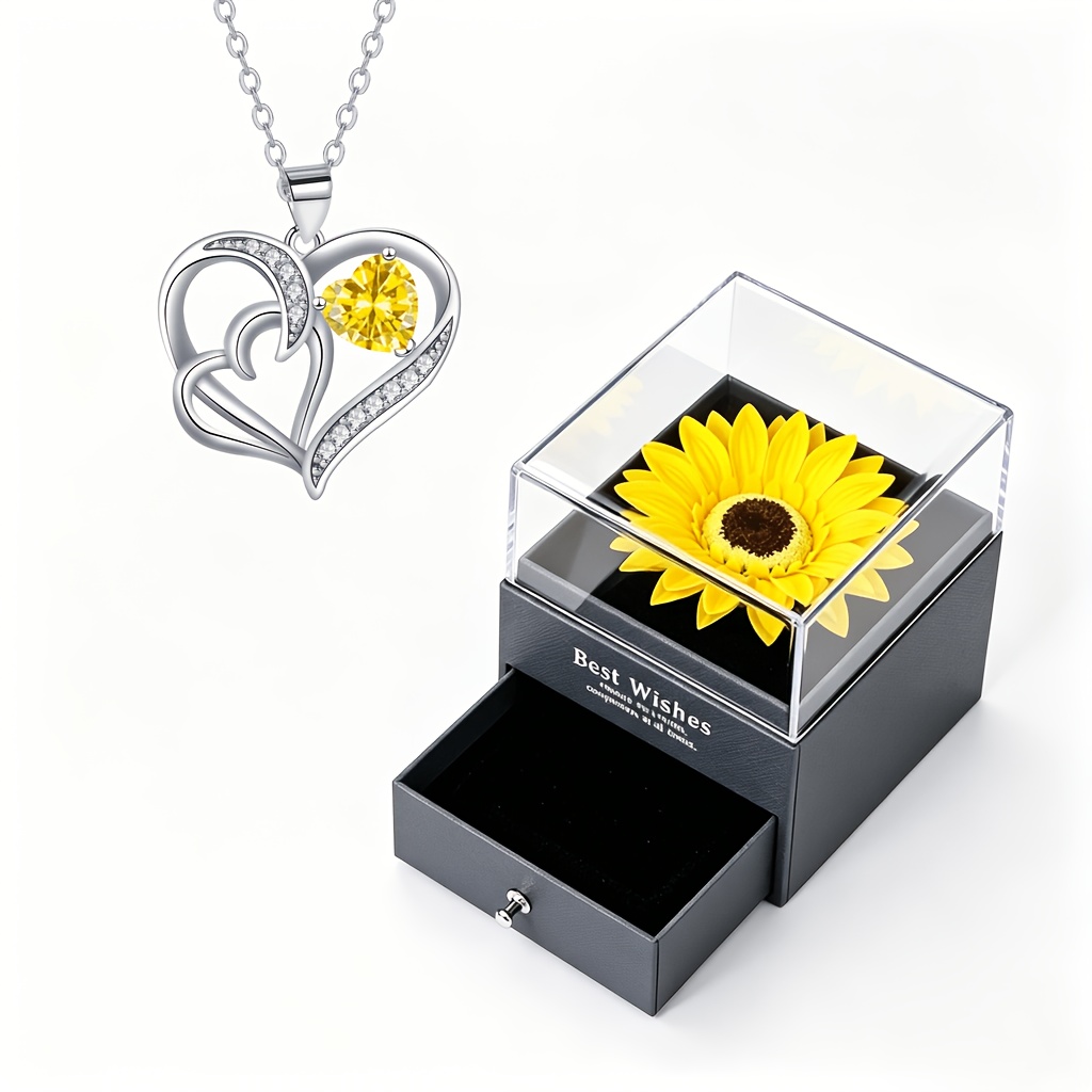 Women's Interlocking Double Heart Synthetic Zirconia Pendant Necklace Set