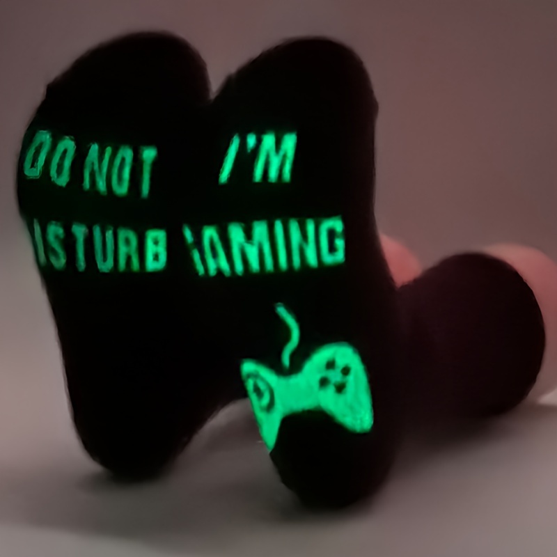 Pair of Black Anti-Slip Cotton Socks 'Glow-in-the-Dark Gaming Socks' for Men