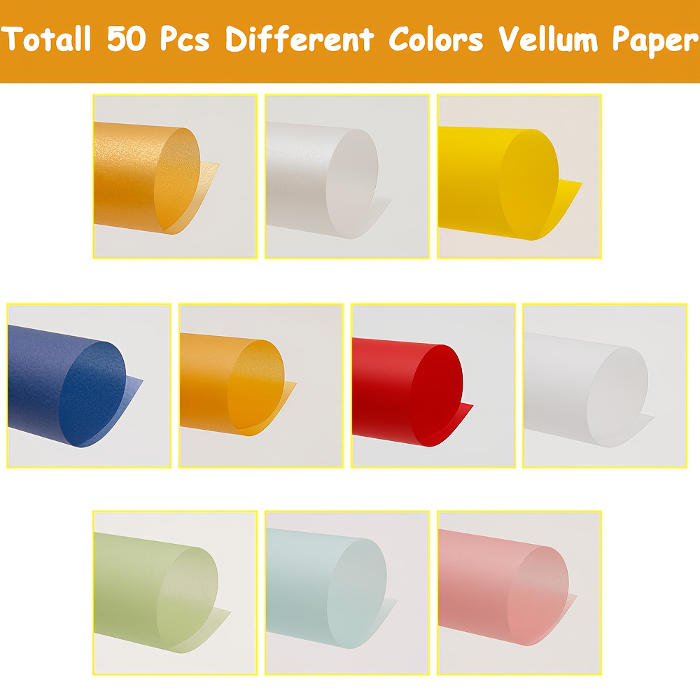 Image of Colored Vellum Paper, 50 Sheets 10 Colors Transparent Vellum Paper A6 Translucent Tracing Paper Printable Clear Vellum Sheets For Printing Drawing Ink Jet Laser Printer