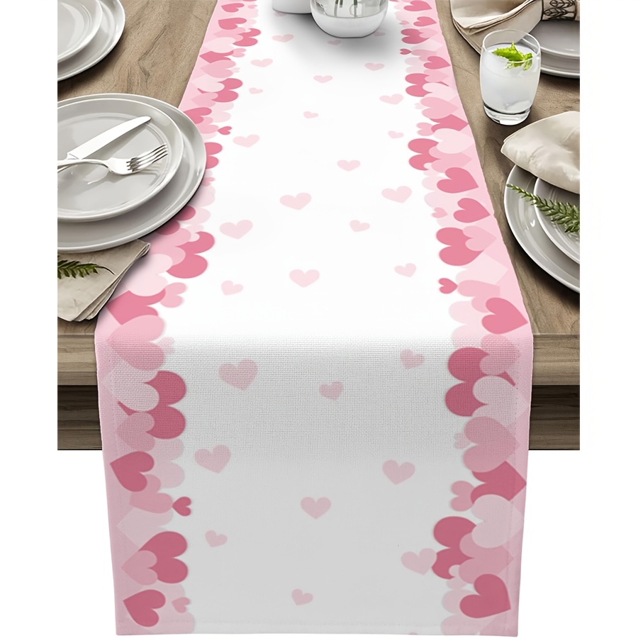 

1pc Linen Square Table Runner - , Woven Dresser Scarf For Valentine's Day, Romantic Decor For Kitchen, Bedroom, Anniversary, Wedding, Party