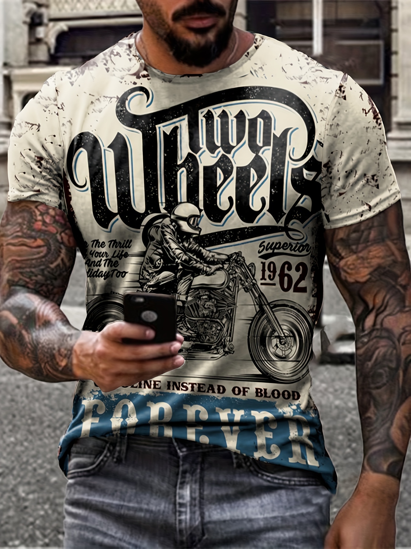 Camiseta Estampado Gráfico Motocicleta Hombre Camisetas - Temu