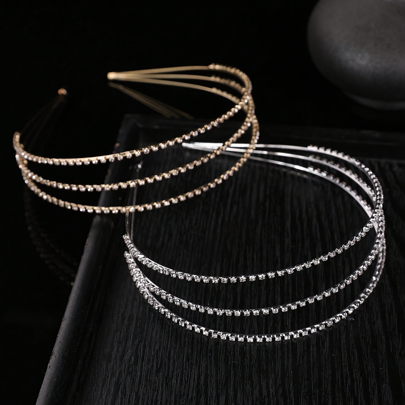 

Boho Style -inspired Triple-strand Glass Rhinestone Hair Hoop, Fashionable Metallic Headband For Bride And Travel, - 1 Piece