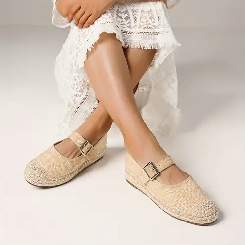women espadrille shallow flats straw low heel strap round toe closed heel shoes leisure casual flats for woman