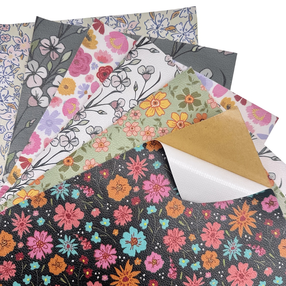 TEMU 6pcs Floral Pattern Fake Leather Sheets A4 30x21cm Self Adhesive Textured Lychee Surface Great For Art Craft Jewelry Box Decoration